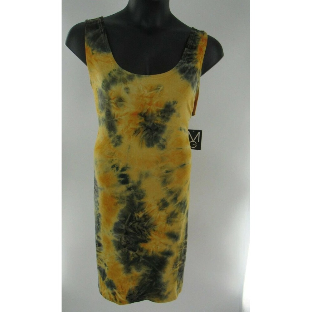 Plus Size Women Yellow Green Black Tye Dye Knee Length Stretch Dress Size 3X